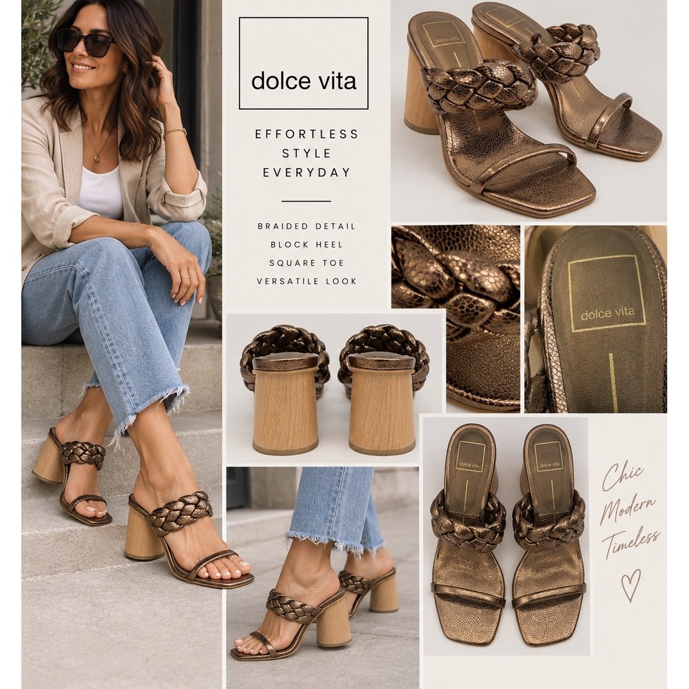 Dolce Vita Paily Heels Womens 8.5 Bronze Excellent Braided Block Heel Sandals
